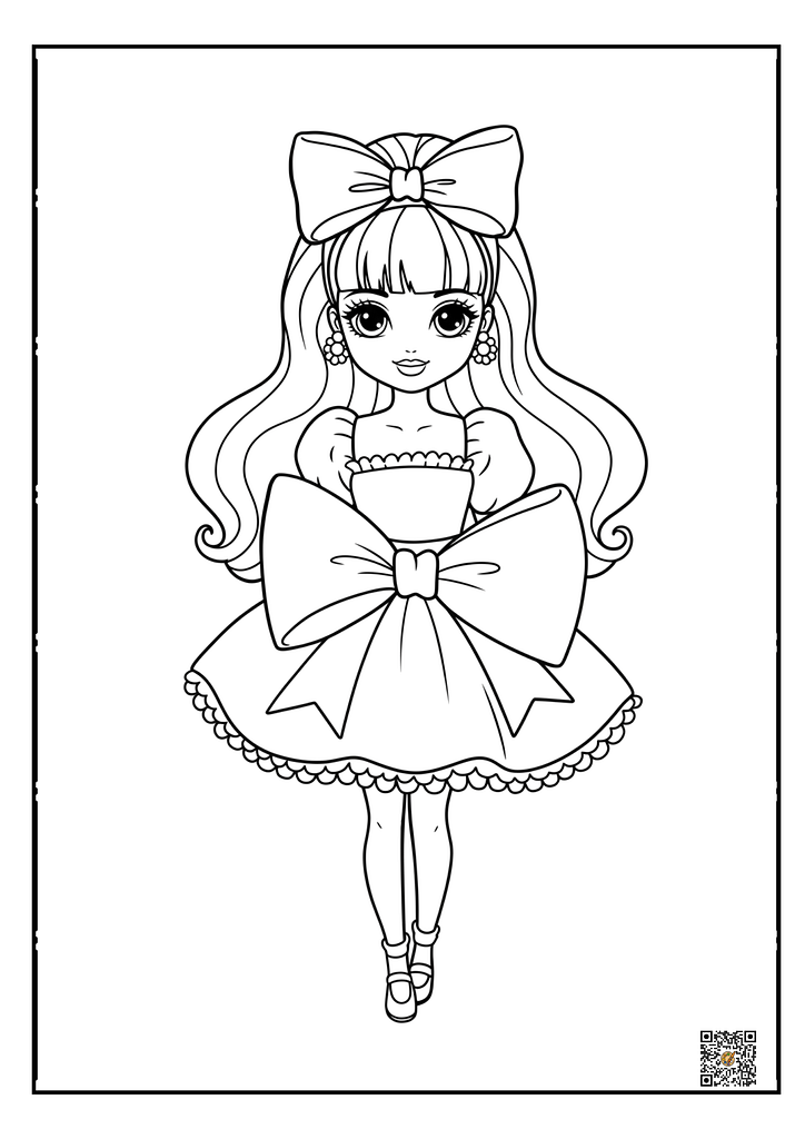 Barbie with big kawaii eyes and an oversized bow.