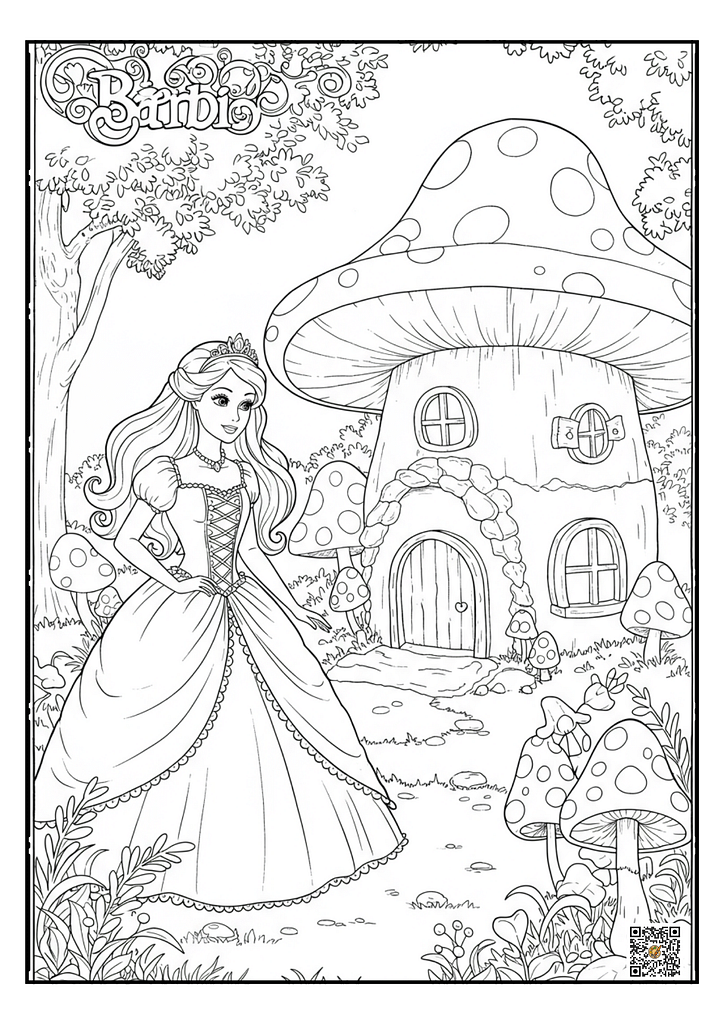 Barbie fairy in front of magic house coloring pages