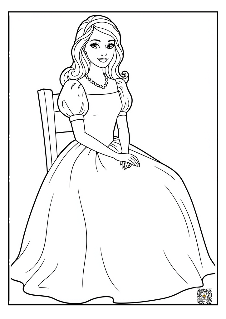 Fairy Barbie sitting on the moon in magical dress coloring page for girls