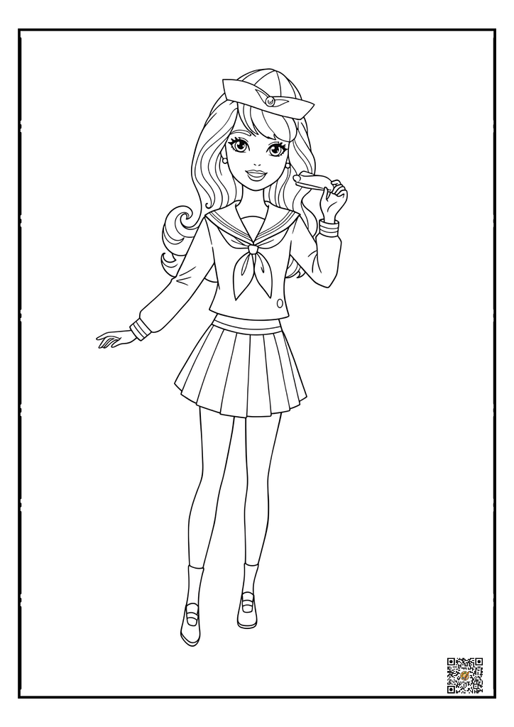 Barbie in a trendy mini skirt outfit coloring page