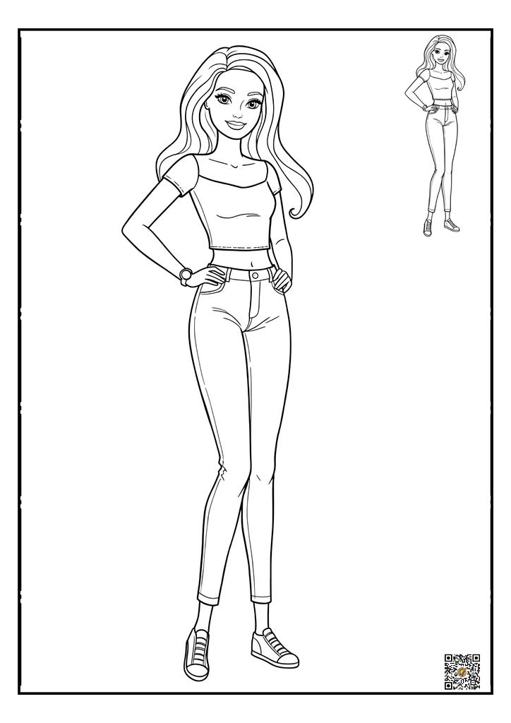 cute barbie with heart designs for girls coloring page