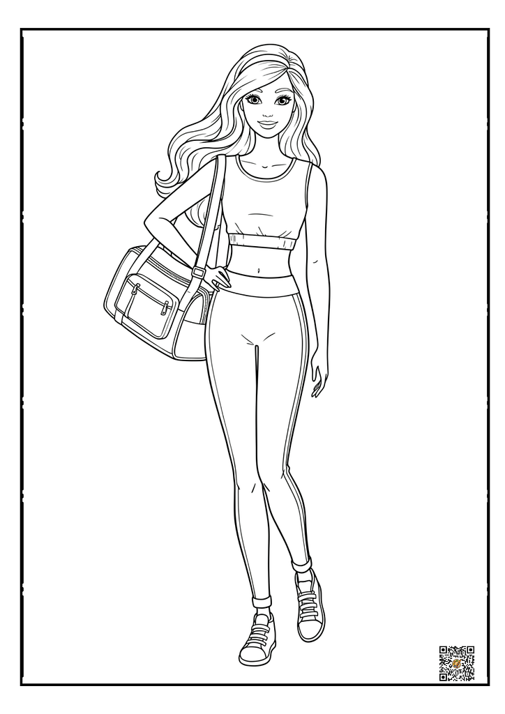 Barbie as a tennis player holding a racket coloring page