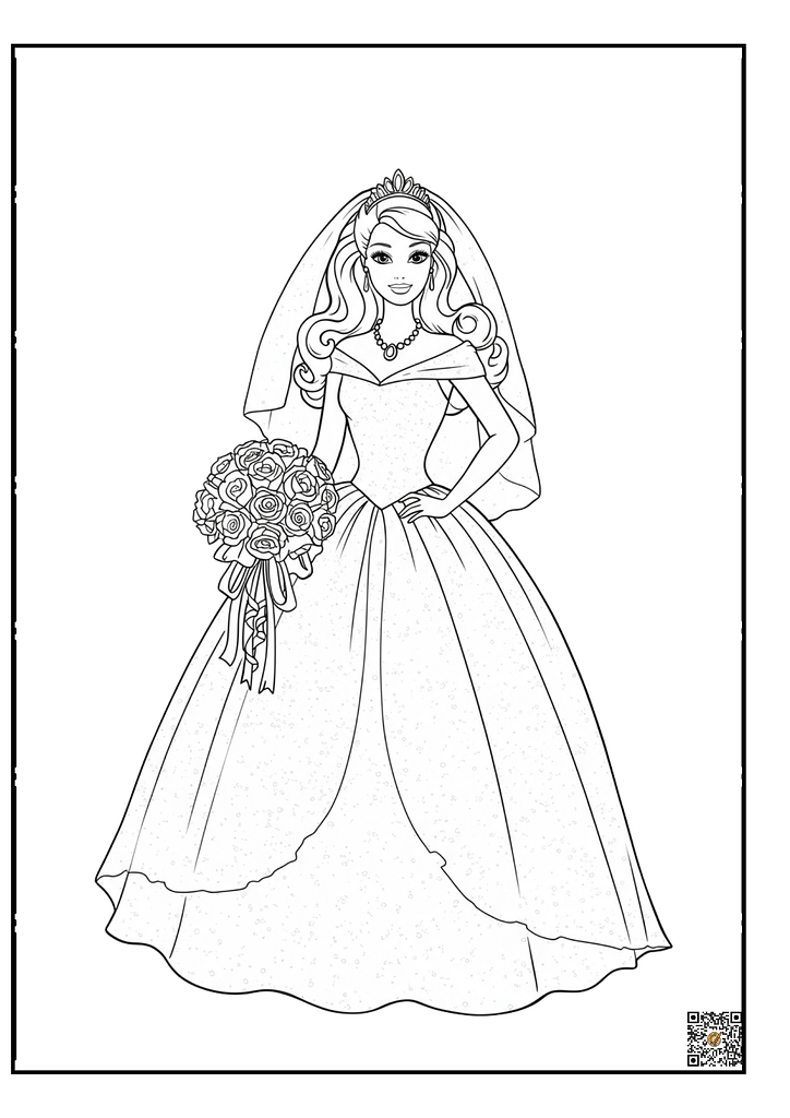 cute barbie with flowers for girls coloring page
