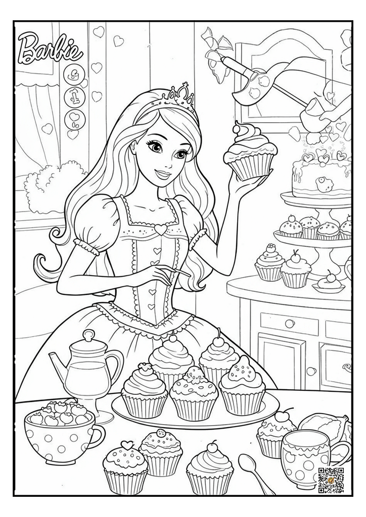 Barbie decorating cupcakes coloring sheets