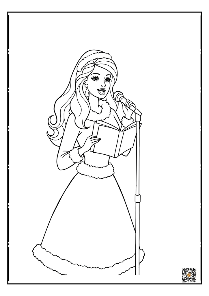 Barbie singing Christmas carols coloring page