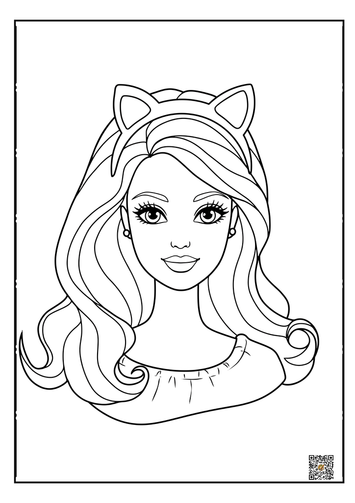 cute barbie with stylish curls for girls coloring page