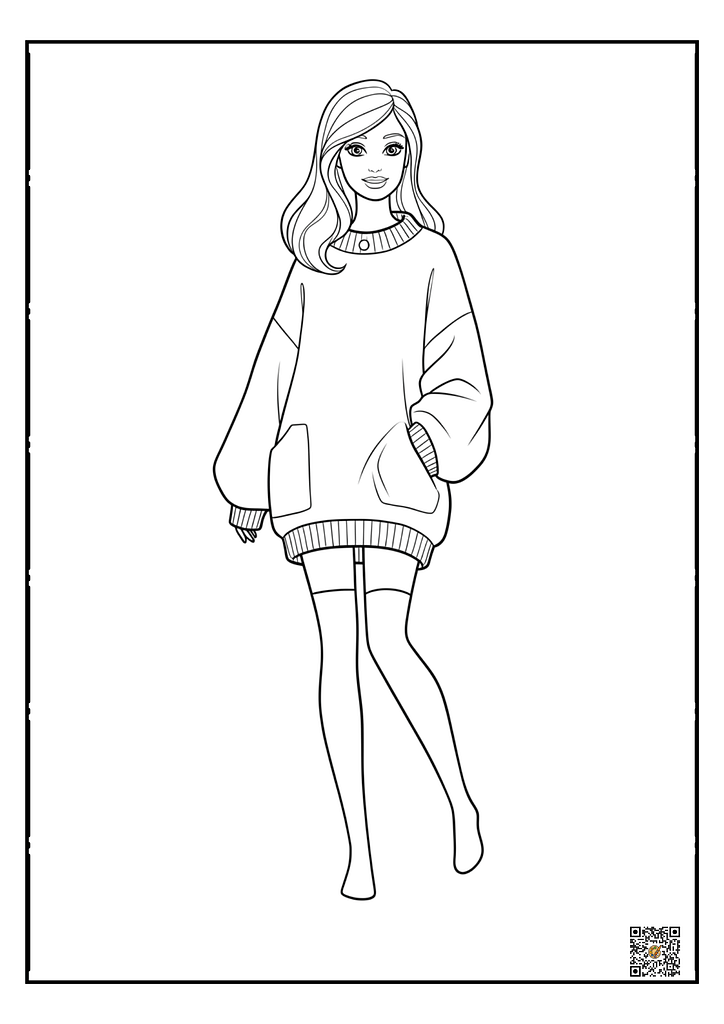 Barbie in a trendy oversized jacket coloring page