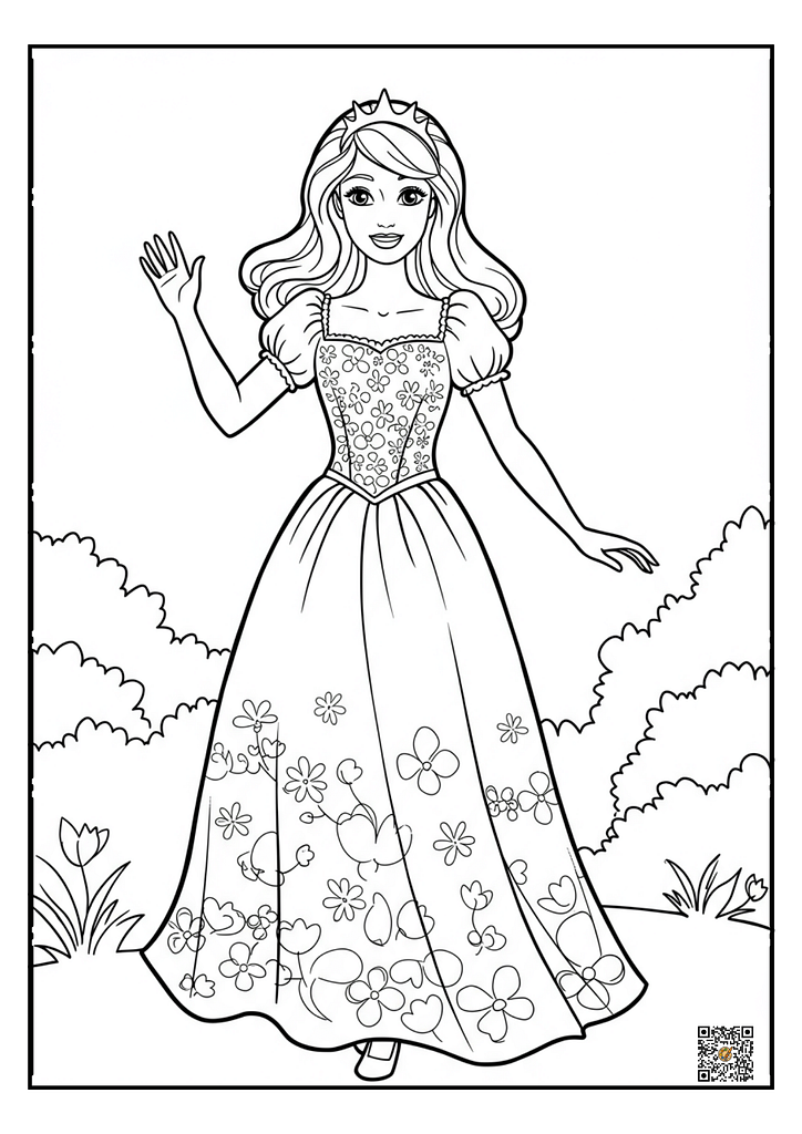 Barbie waving hello, minimal details coloring page