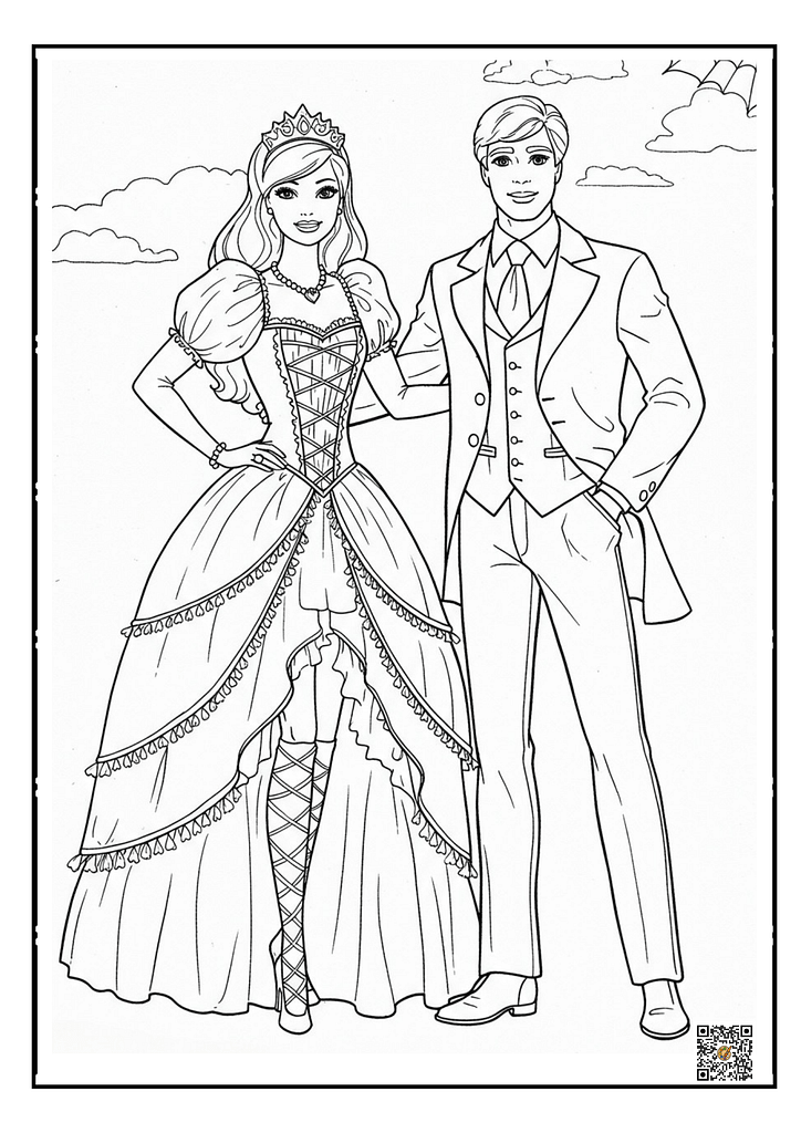 Barbie and ken in Halloween theme coloring page