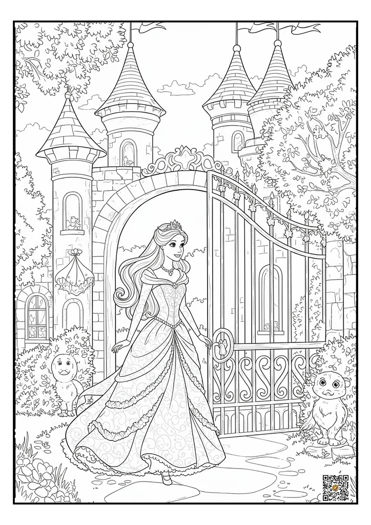 Barbie doll in an elegant evening gown coloring page for kids