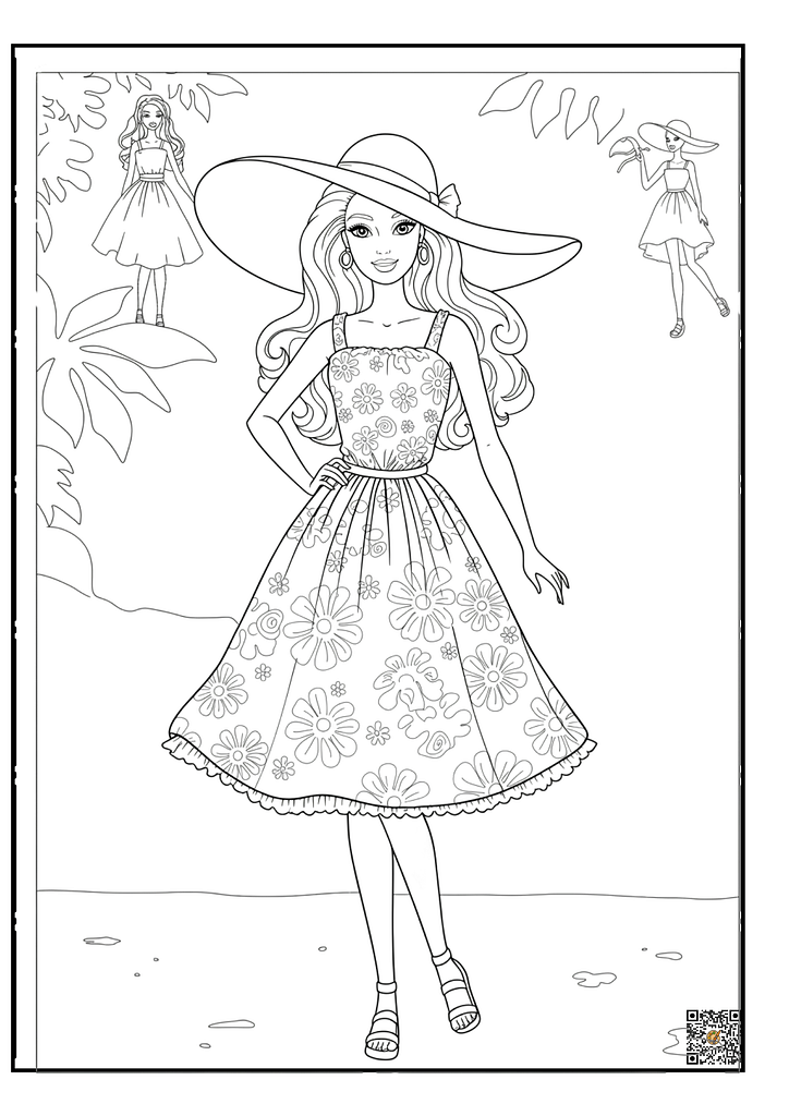 Barbie in elegant hat and sunglasses coloring page