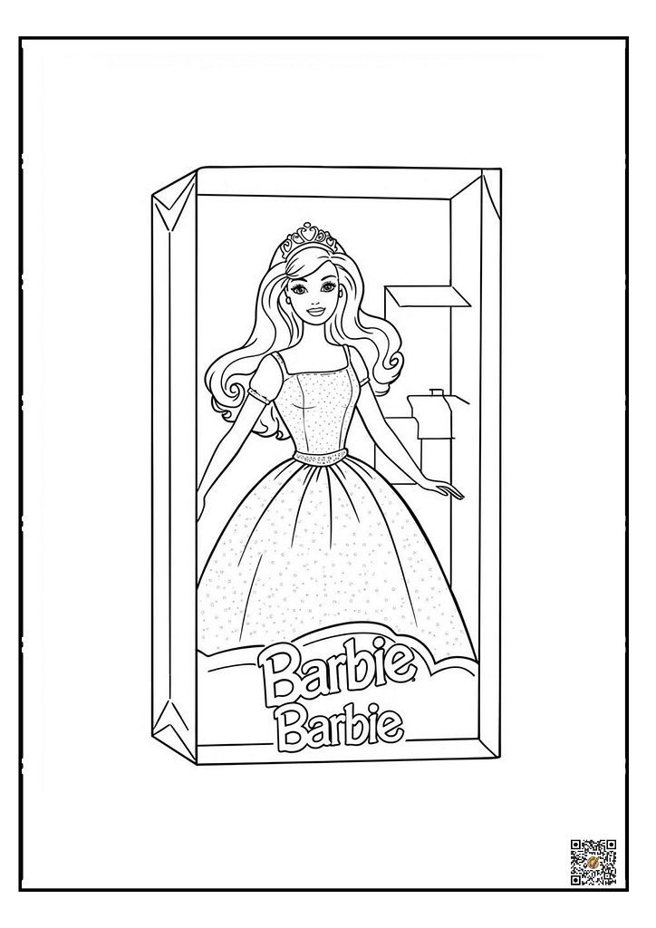 Barbie inside a doll box packaging coloring page