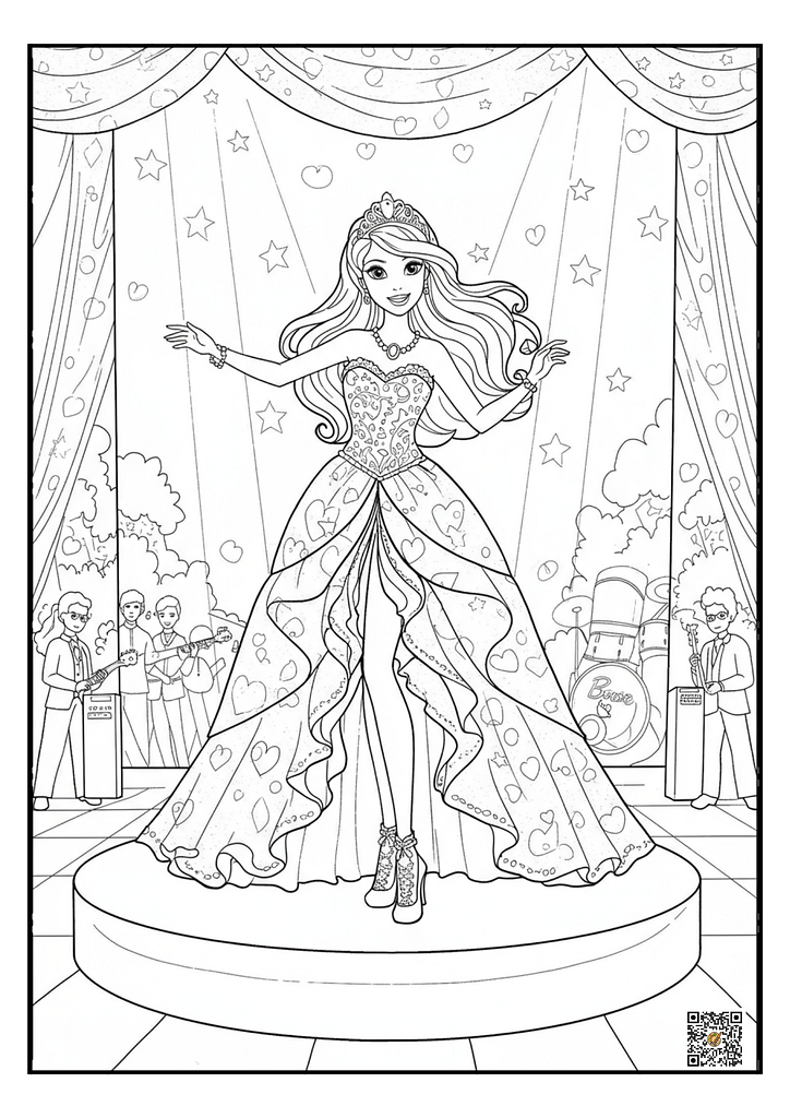 Barbie with stars background coloring page