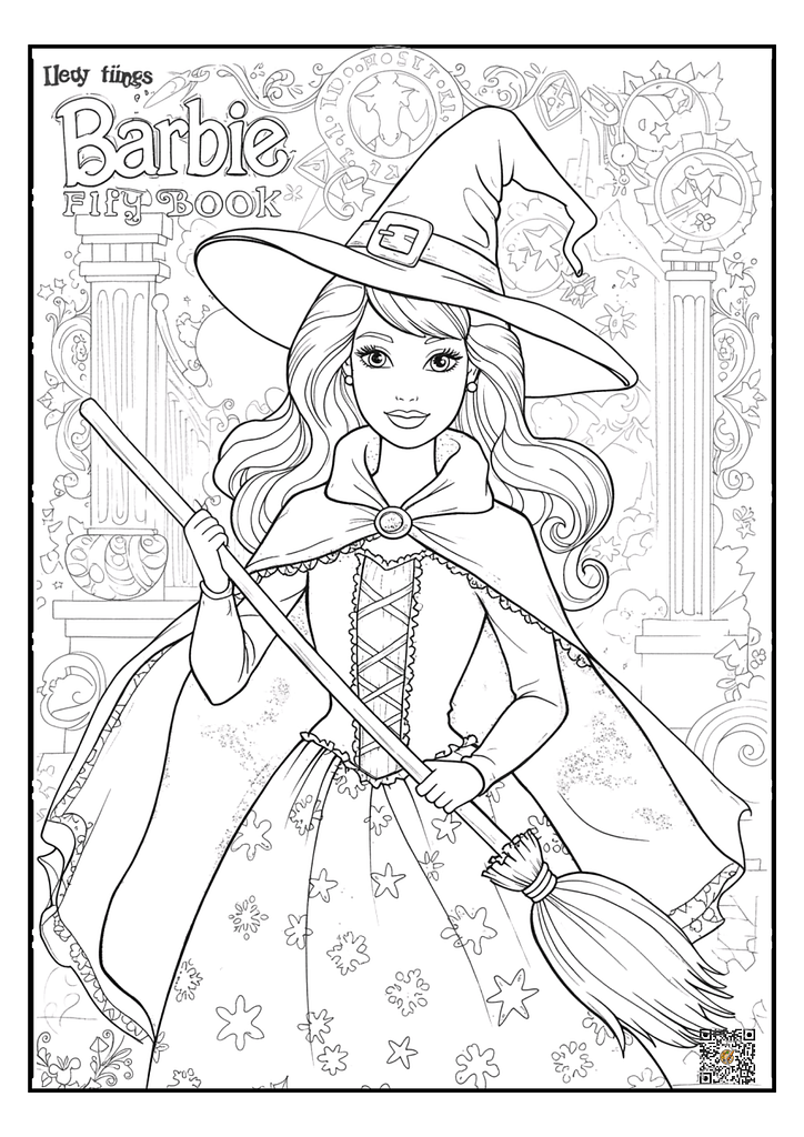 Barbie witch in Halloween cape coloring page
