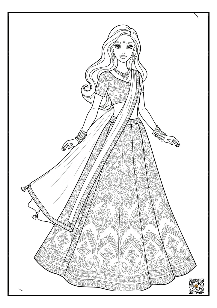 Barbie in a stylish dress coloring sheet