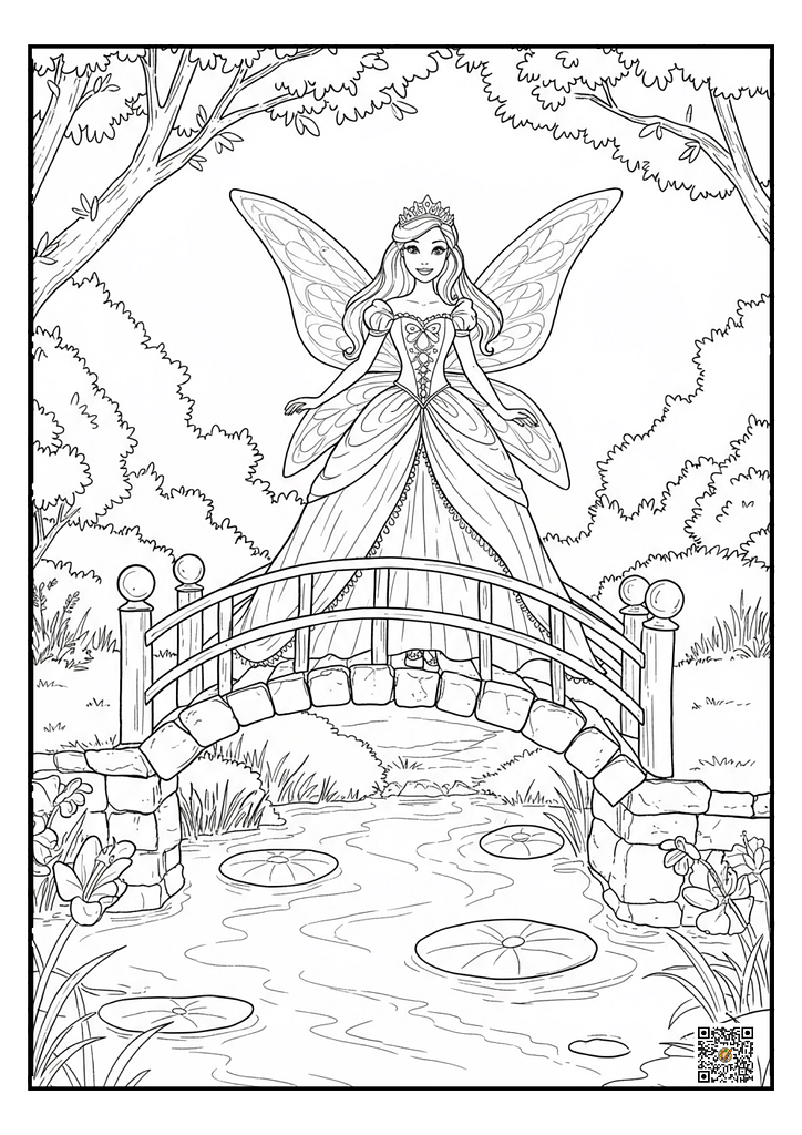 Butterfly fairy Barbie with accessories coloring page for girls