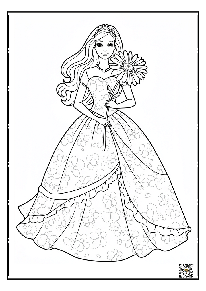 cute barbie with flower crown coloring page
