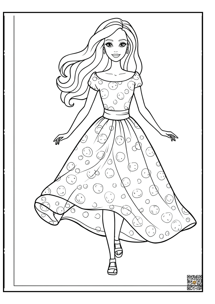 cute barbie in a frilly dress coloring page