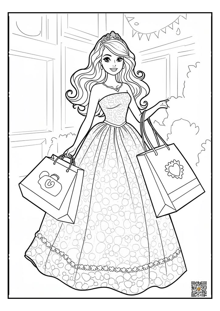 Barbie with shopping bags coloring page