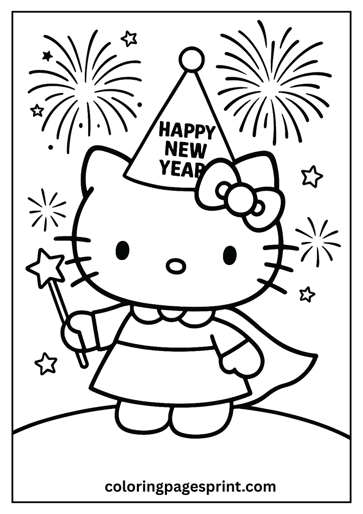 hello kitty happy new year coloring page