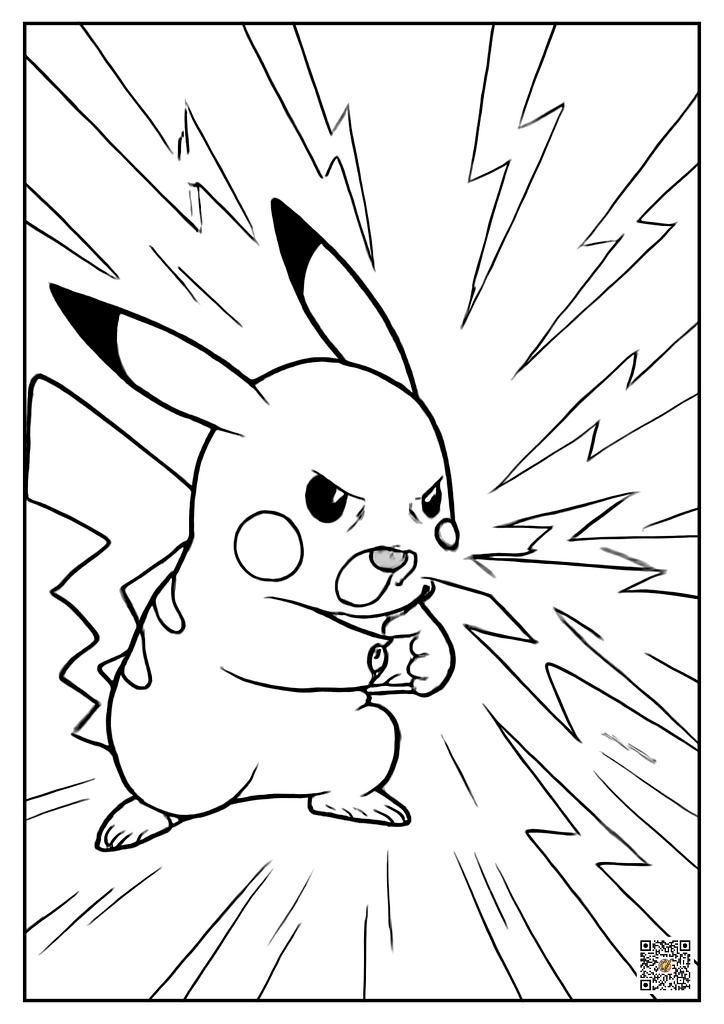 Pikachu practicing its Thunderbolt attack coloring page