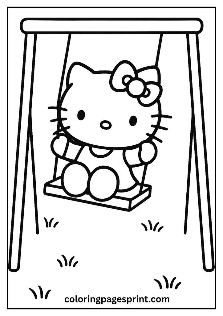 hello kitty swinng coloring page