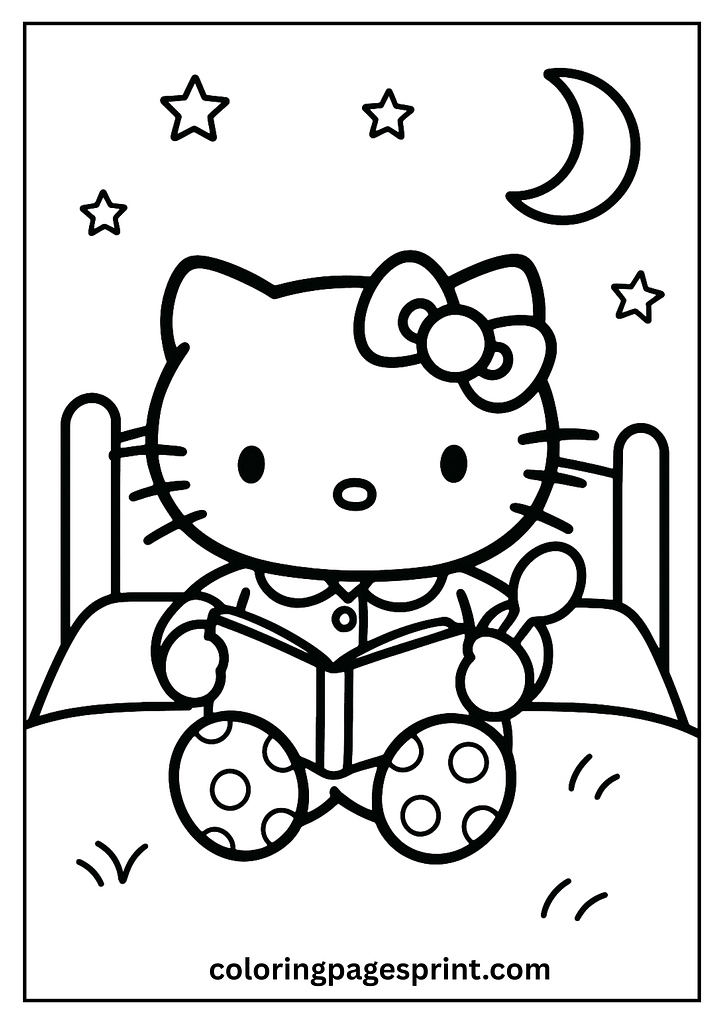 Hello Kitty bedtime story coloring page