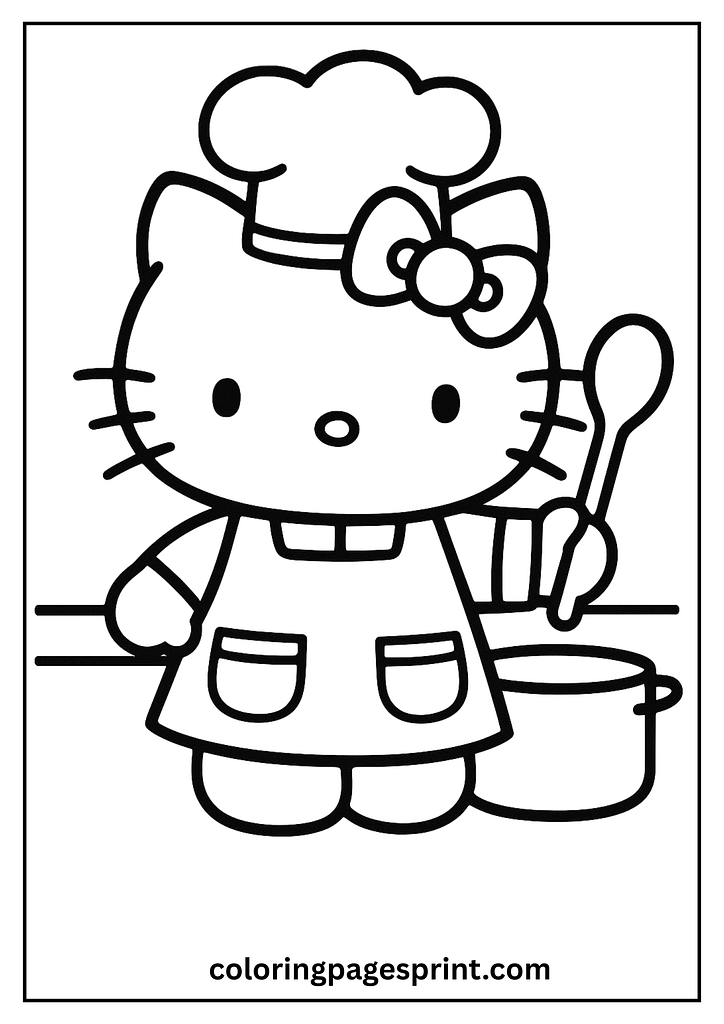Hello Kitty chef apron coloring sheet