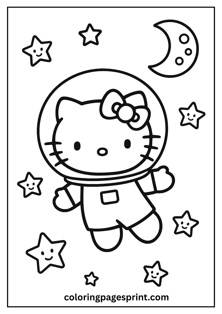 Hello Kitty astronaut space coloring sheet