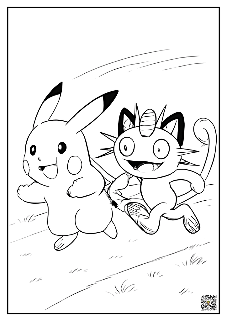 Pikachu and Meowth race coloring page