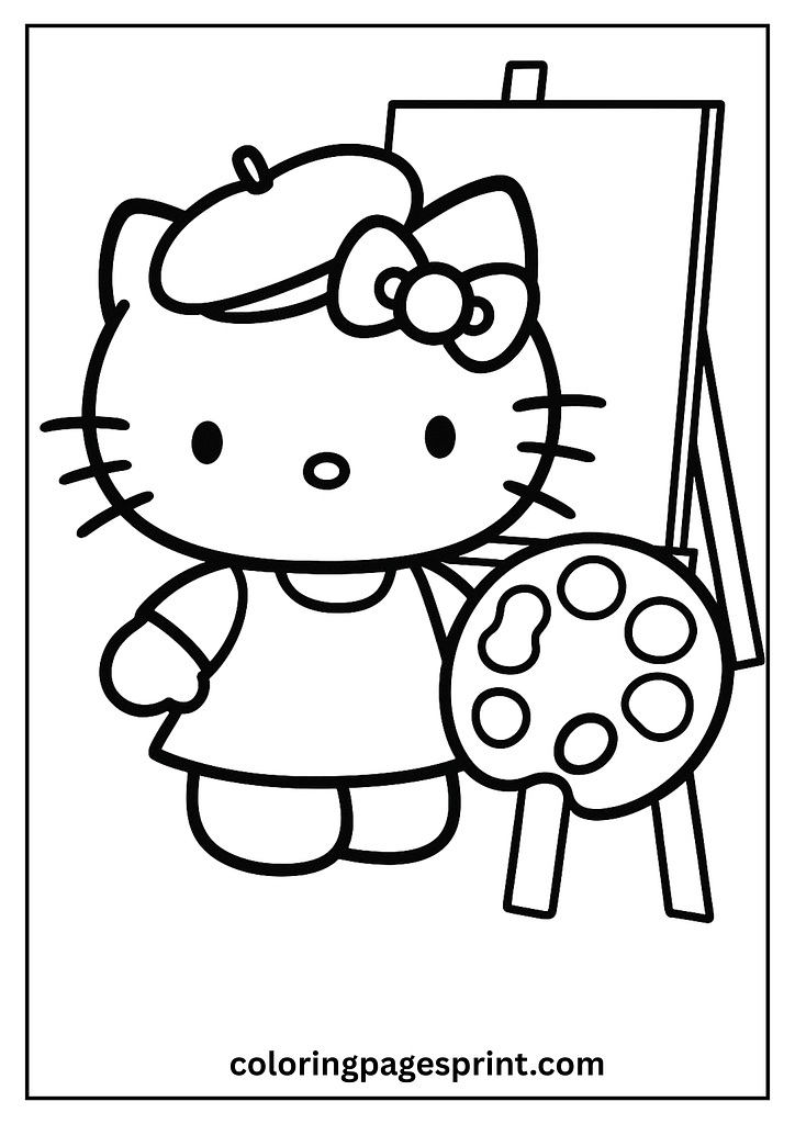 Hello Kitty artist palette coloring page