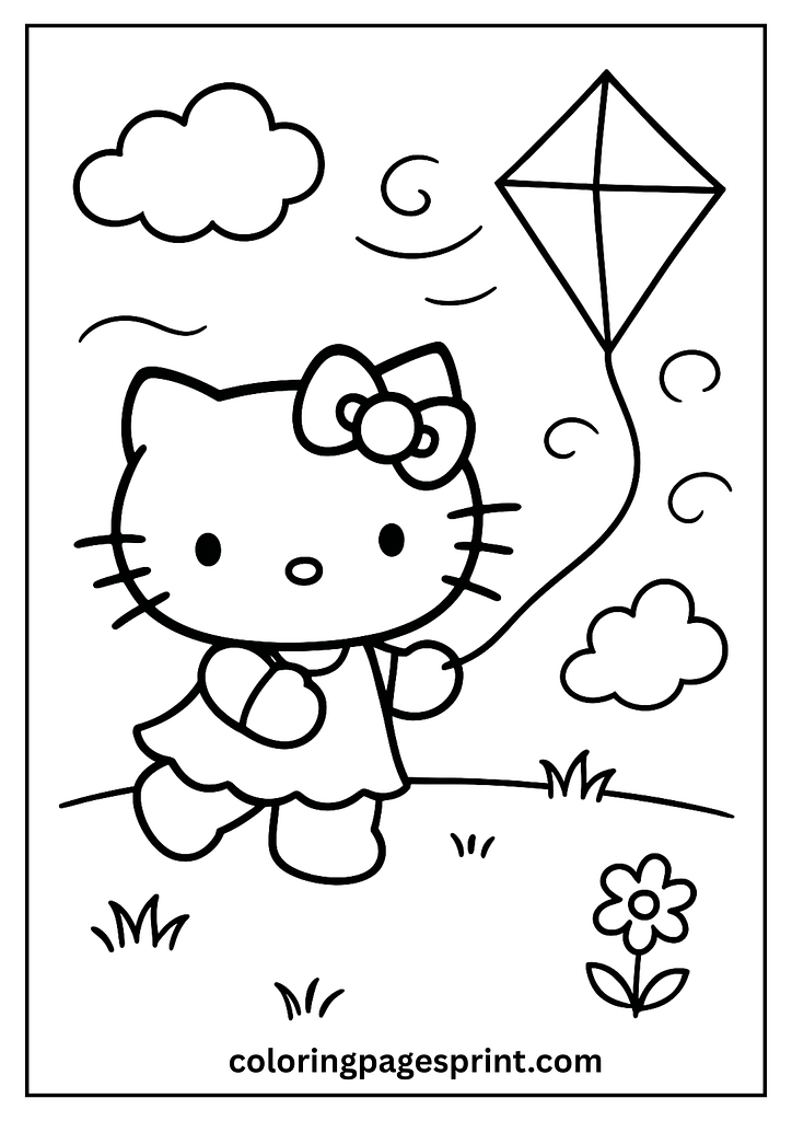 Hello Kitty flying kite line art