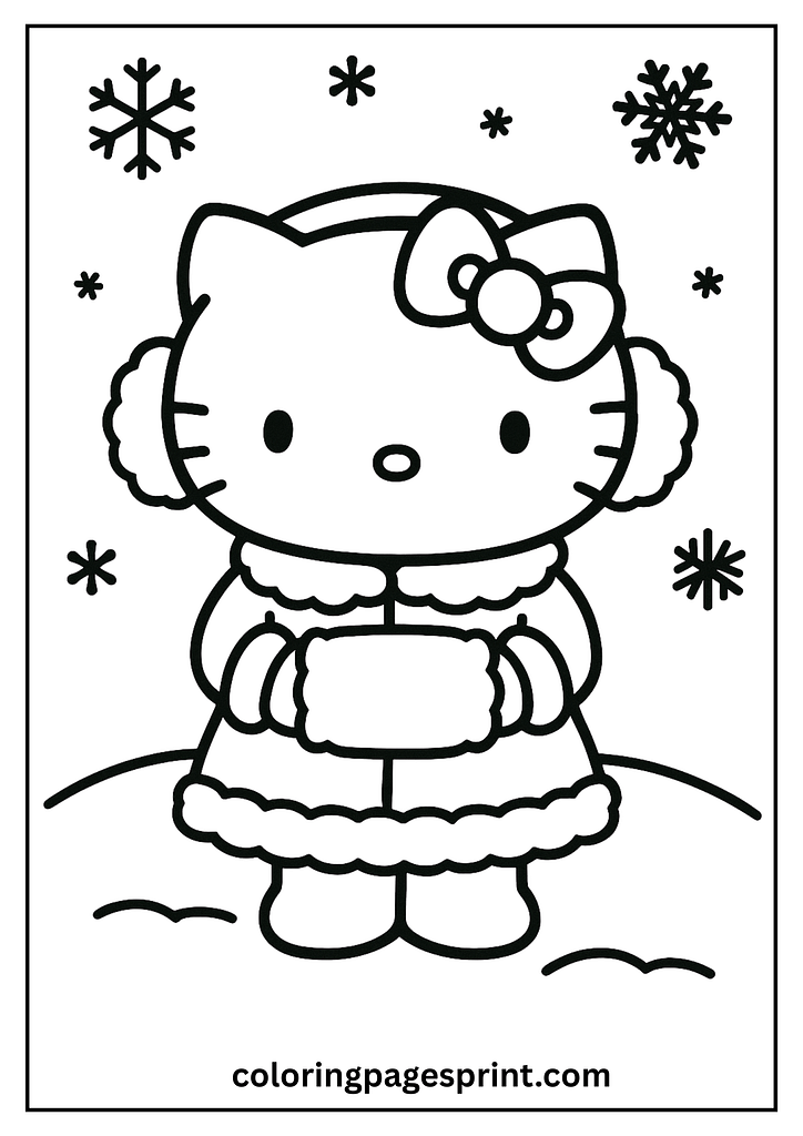Hello Kitty winter coat coloring page
