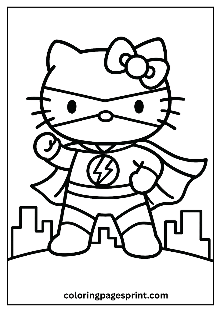 Hello Kitty superhero coloring page