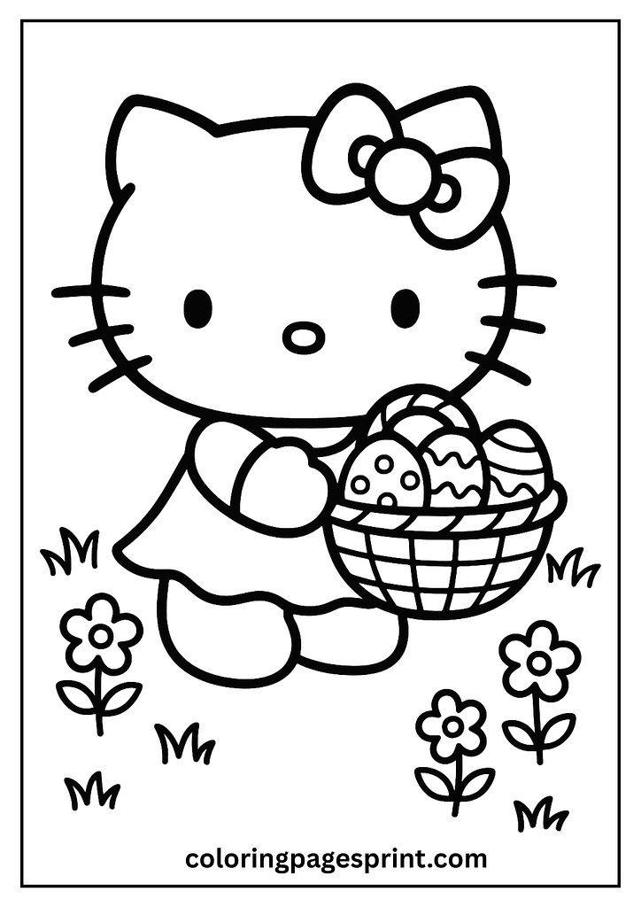 Hello Kitty Easter basket coloring page
