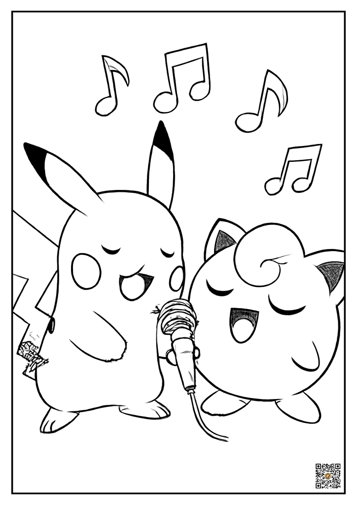 Pikachu and Jigglypuff singing coloring page