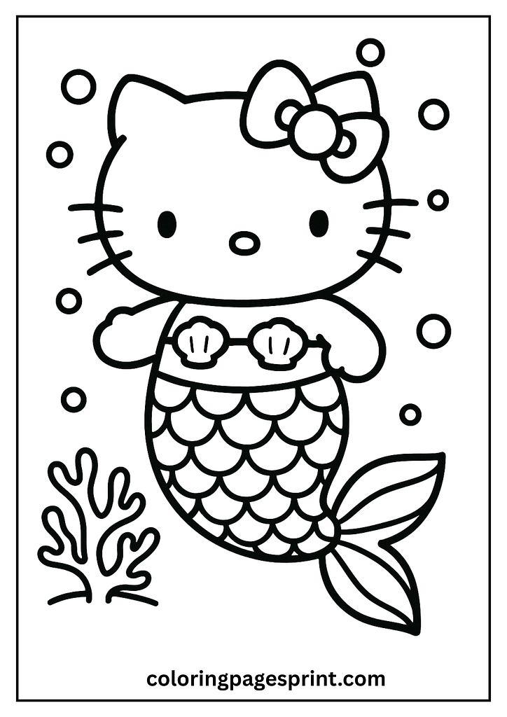 Hello Kitty mermaid tail coloring page
