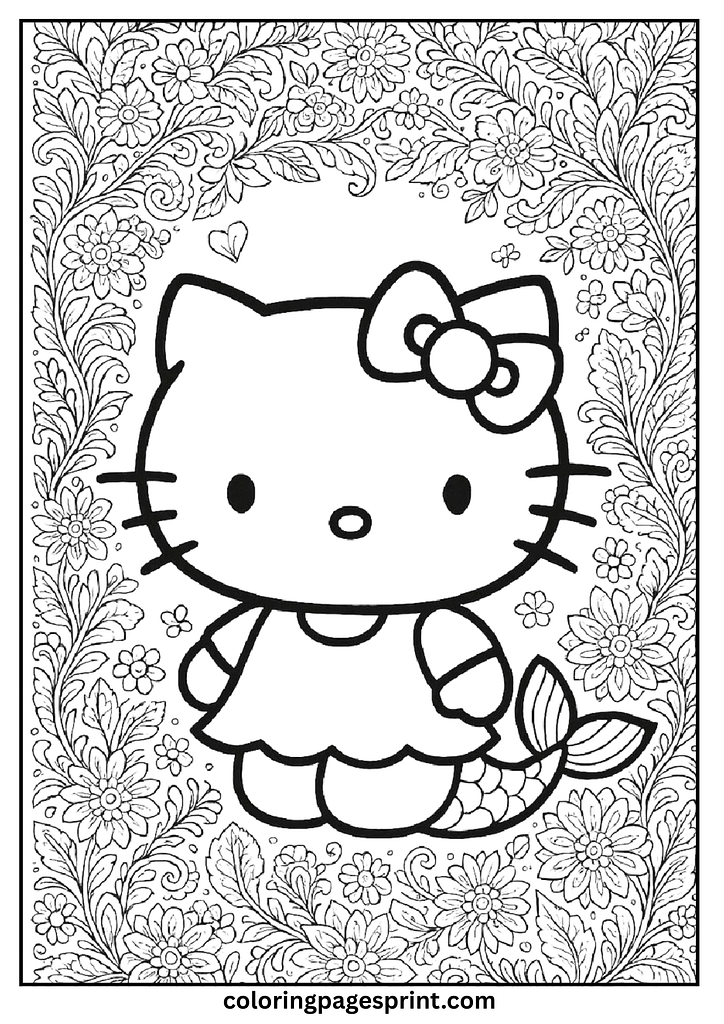 hello kitty with tail coloring page
