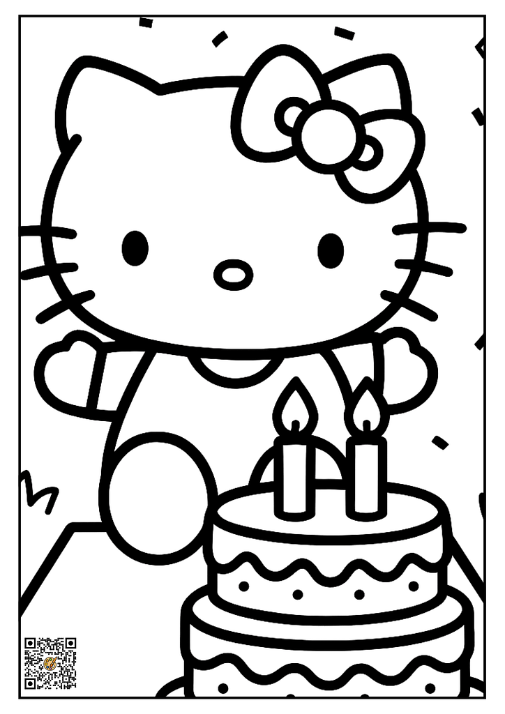 hello kitty birthday party coloring page