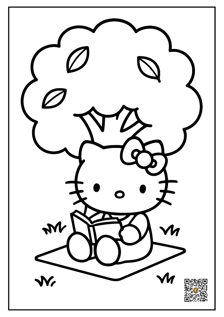 Hello Kitty Reading Under Tree