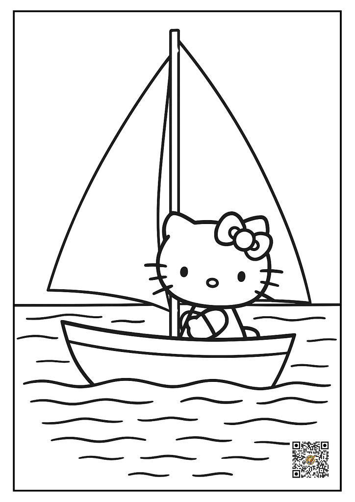 Hello Kitty sailboat lake coloring page