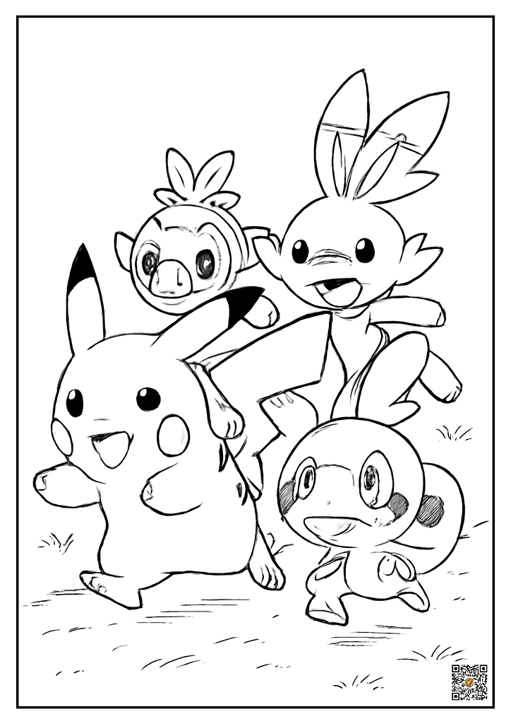 Pikachu running with a group of pokemon 