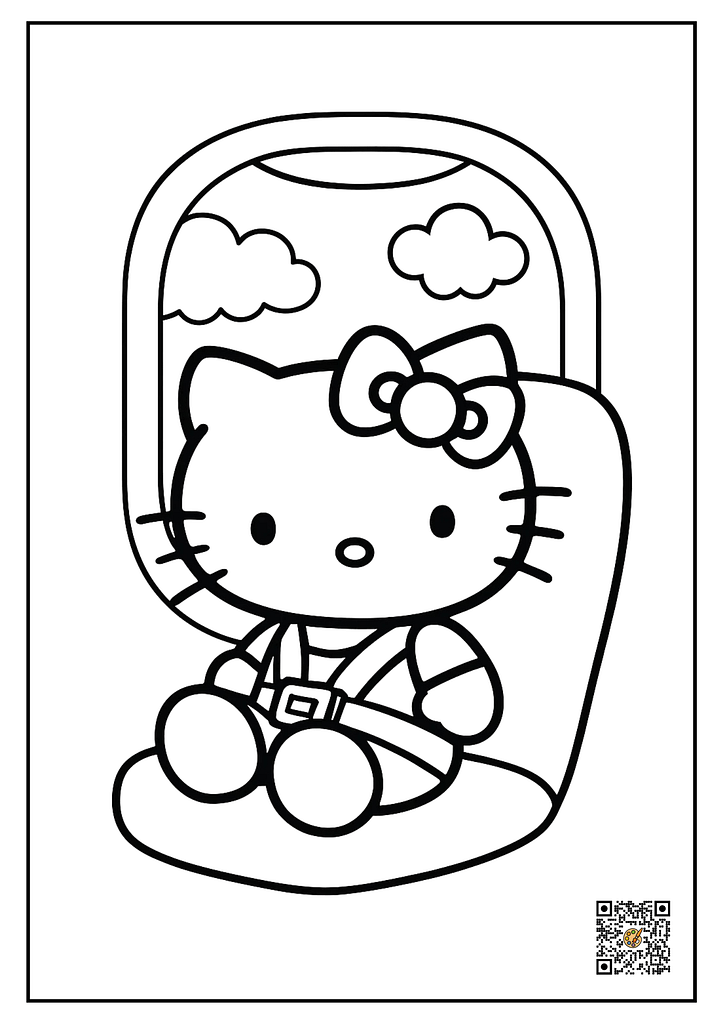 hello kitty in airplane window seat coloring page 