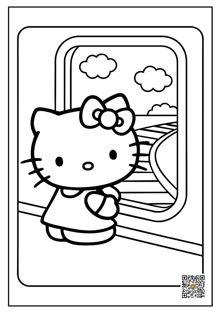 hello kitty in train window coloring page
