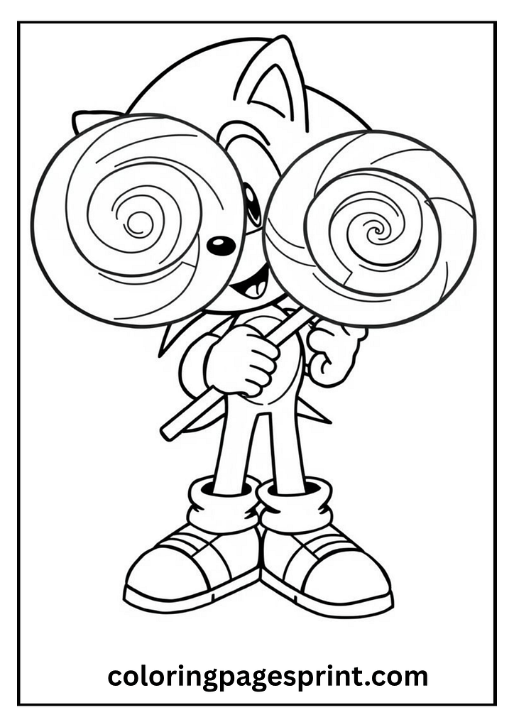 sonic with gaint lollypop coloring page