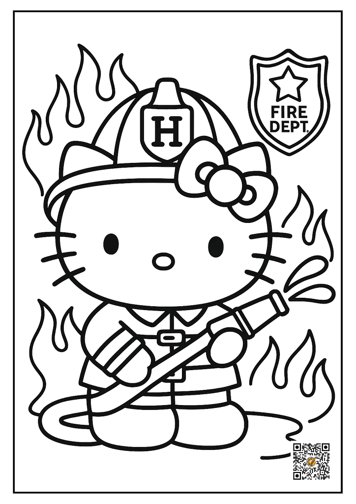 Hello Kitty Firefighter Helmet coloring page