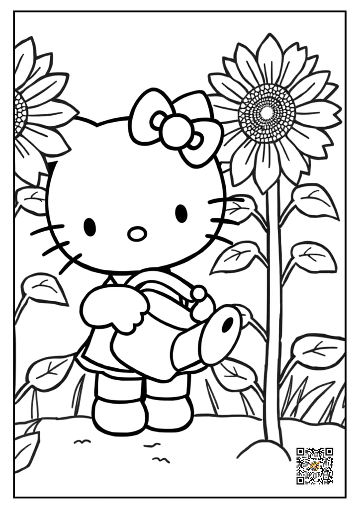 Hello Kitty garden pergola coloring page