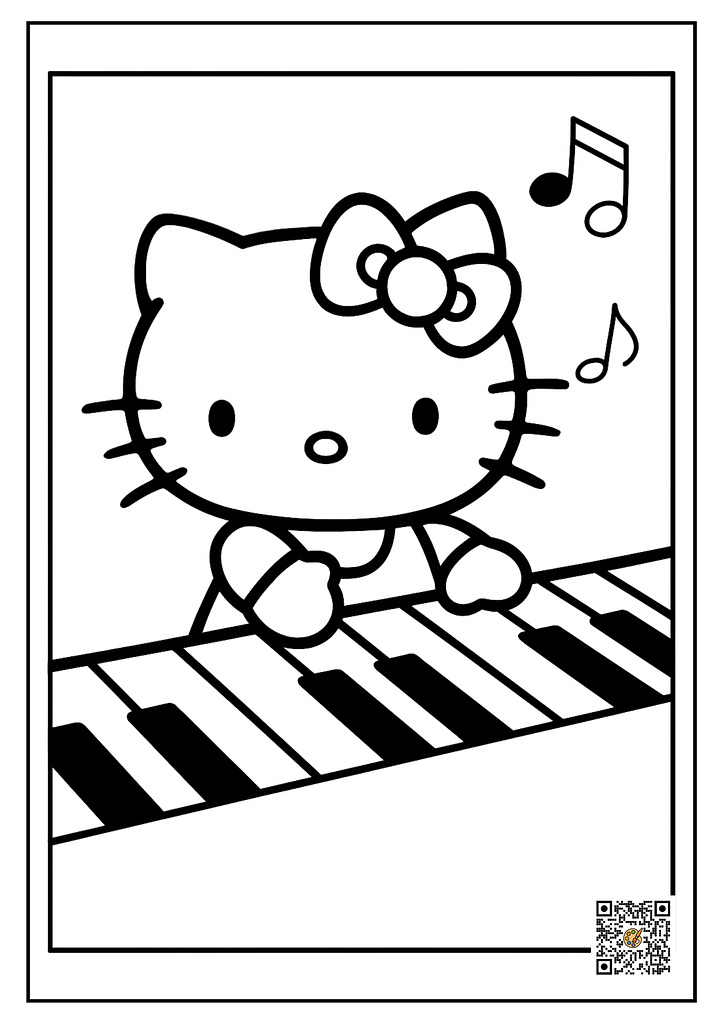 Hello Kitty playing piano coloring sheet