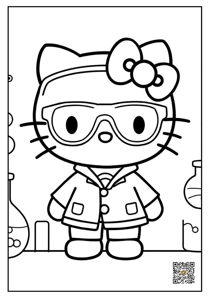 hello kitty wearing Dr coat coloring page