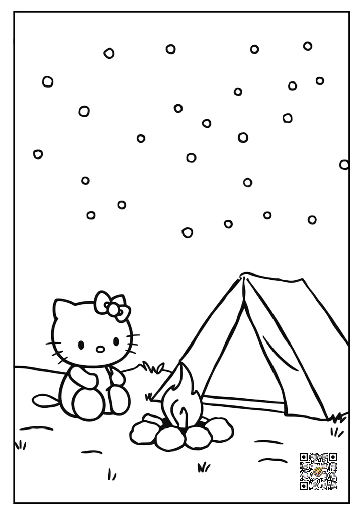 Hello Kitty camping under stars coloring page